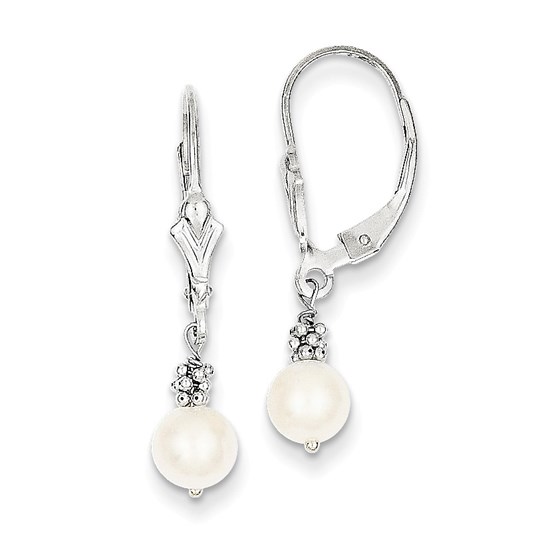 14k White Gold 5-6 mm Cultured Pearl Leverback Earrings 14k White Gold 5-6 mm Cultured Pearl Leverback Earrings